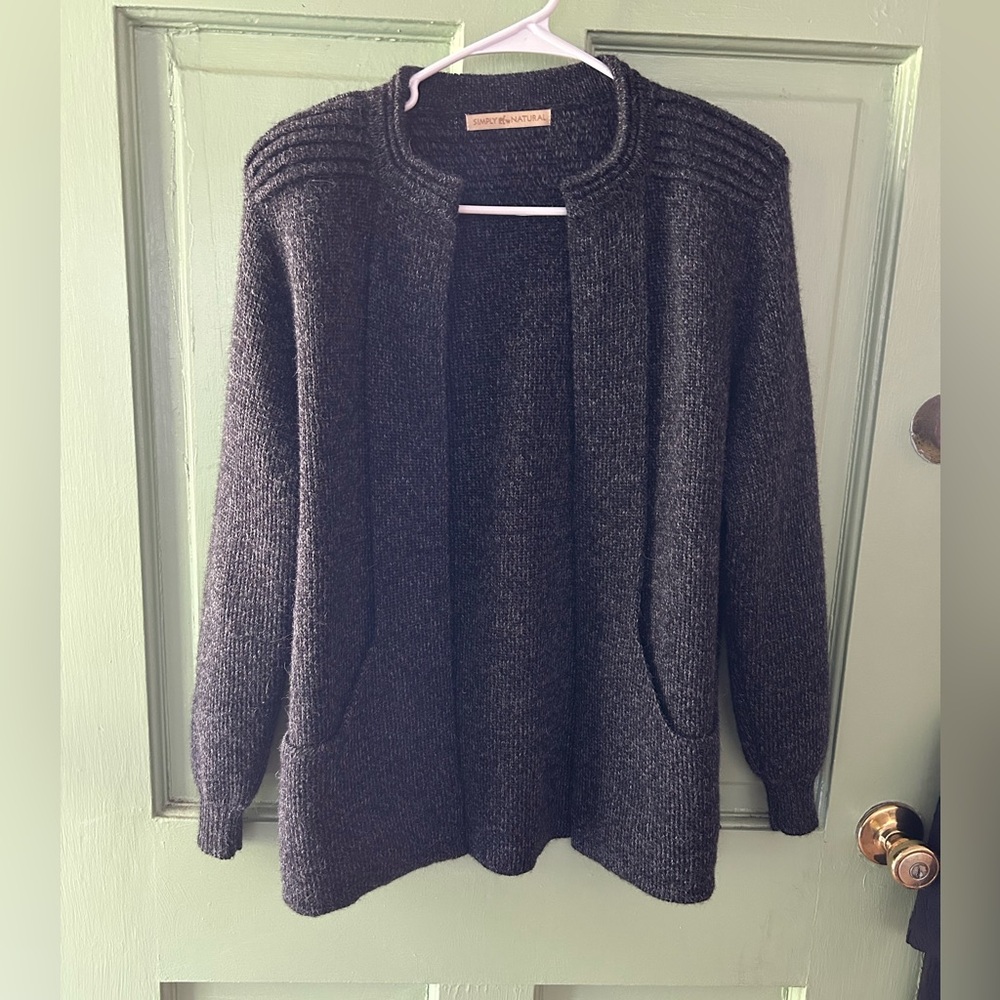 Simply Natural Cardigan Alpaca wool blend excellent charcoal os